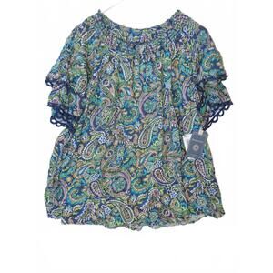 Democracy Women's Plus Size 3X Paisley Print Blouse with Lace Trim NWT